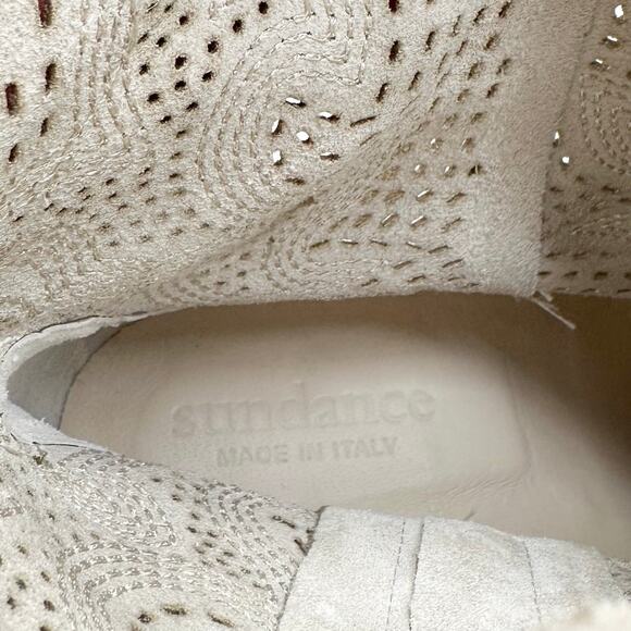 Sundance Snip Toe Suede Western Boho Ankle Boots Ivory 2" Heel Size 37 - Picture 5 of 10